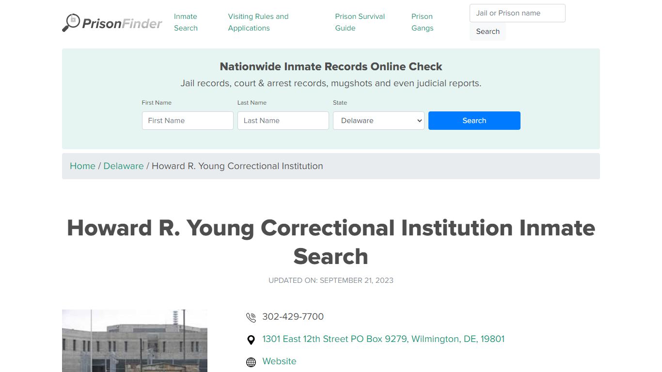 Howard R. Young Correctional Institution Inmate Search