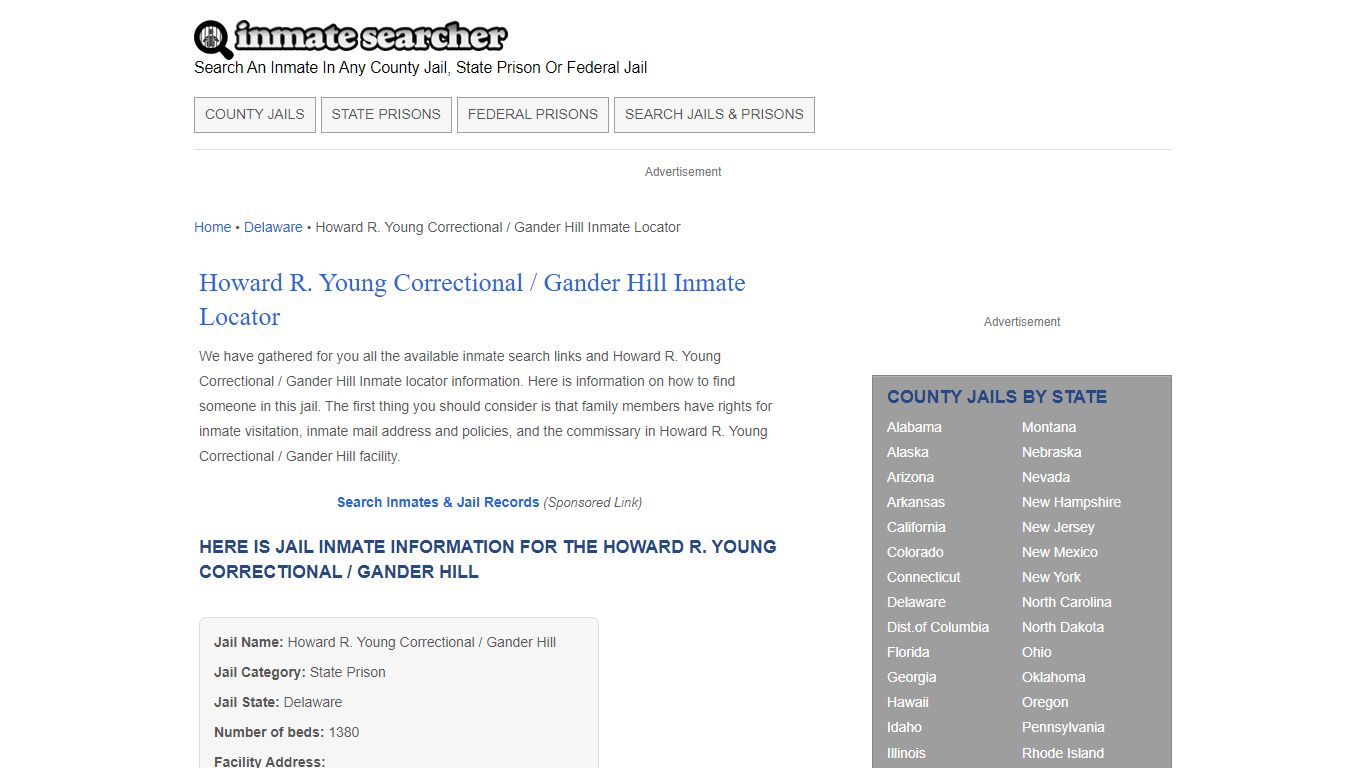 Howard R. Young Correctional / Gander Hill Inmate Locator - Inmate Searcher